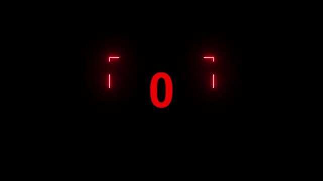 Glowing neon sign on black light countdown timer from 3 to 0 seconds. Neon glowing countdown timer 3 second animation. Neon Countdown on black background.