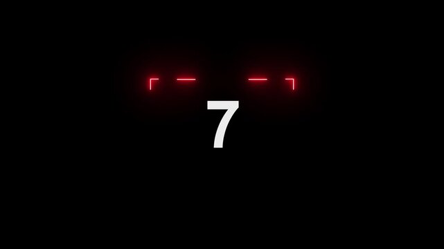 Glowing neon sign on black light countdown timer from 12 to 0 seconds. Neon glowing countdown timer 12 second animation. Neon Countdown on black background.