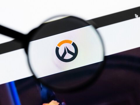 Milan, Italy 2026, 20 Apr Closeup of Overwatch 2 website on a laptop screen. Overwatch 2 logo under a magnifying glass.