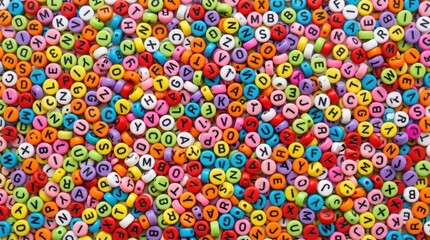 Obraz premium Colorful round alphabet beads background pattern flat lay