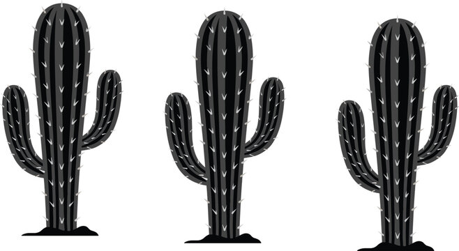 Desert Cactus Plant Collection With Thorny Succulent Botanical Elements for Nature Landscape Decoration and Wild West Vector Illustration