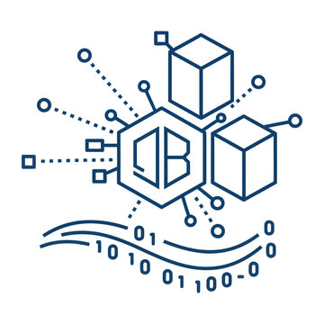 Hexagon data block with binary code and digital connectivity nodes