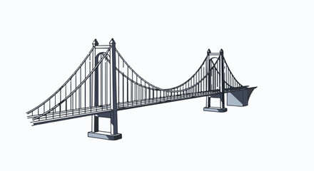 Fototapeta premium A black and white drawing of a suspension bridge with two towers and cables