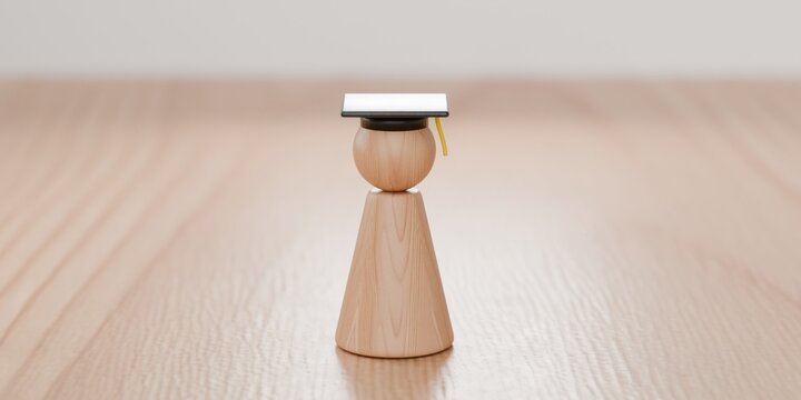 3d wooden figurine student with graduation cap, graduation, student debt, job search for students