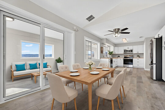Bright modern kitchen dining room
