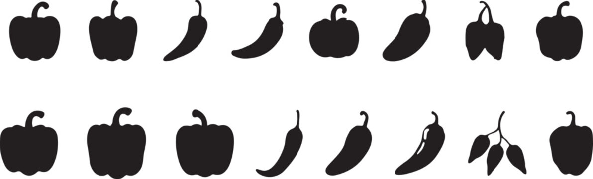 Collection of bell pepper and chili pepper icons vegetable. silhouette vector set