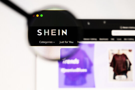 Milan, Italy 2026, 20 Apr Closeup of Shein website on a laptop screen. Shein logo under a magnifying glass.