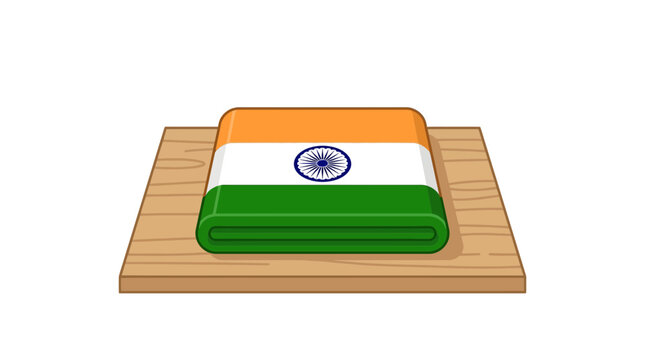 Folded Indian Flag on Wooden Base - Vibrant Tricolor with Ashoka Chakra