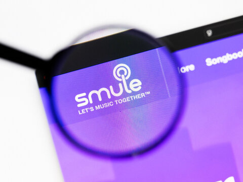 Milan, Italy 2026, 20 Apr Closeup of smule website on a laptop screen. smule logo under a magnifying glass.