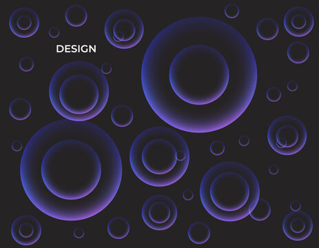 Abstract dark background with glowing neon purple and blue concentric circles and fluid spheres. Digital wallpapers, web banners, tech presentations, and contemporary branding layouts.