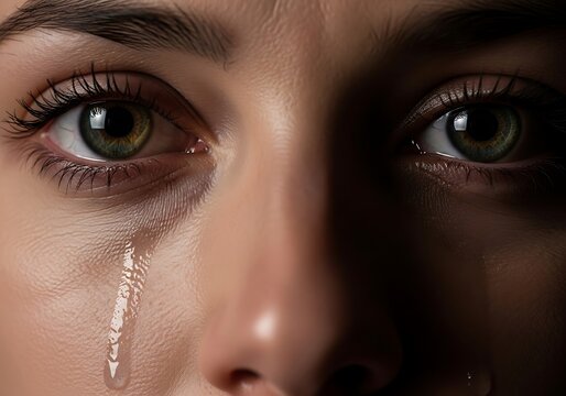 Close-up of Womans Face with Tear Rolling Down.