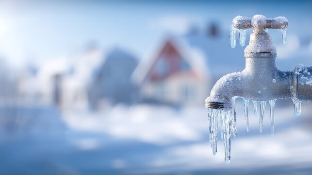 Outdoor Water Tap Covered in Ice During Cold Winter Conditions