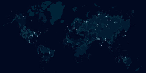 World Map With Illuminated Points Dark Blue Vector Illustration © Tasnim