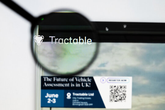 Milan, Italy 2026, 20 Apr Closeup of Tractable website on a laptop screen. Tractable logo under a magnifying glass.