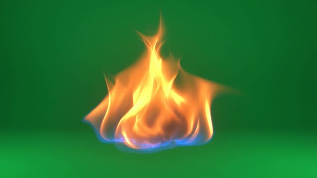 Vibrant orange and yellow flames on a green background