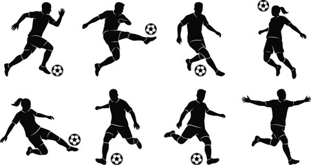 Black silhouettes of soccer players kicking ball © NasimaAktar