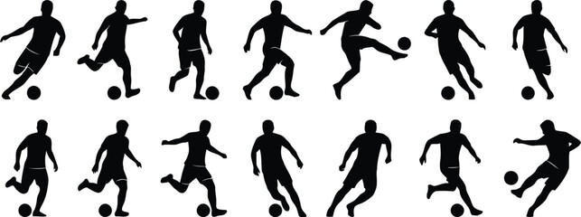 Black silhouette soccer players kicking ball © NasimaAktar