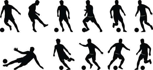 Black silhouettes of soccer players kicking balls © NasimaAktar
