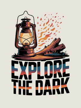 Illustration of lantern and firewood with explore the dark text transparent background