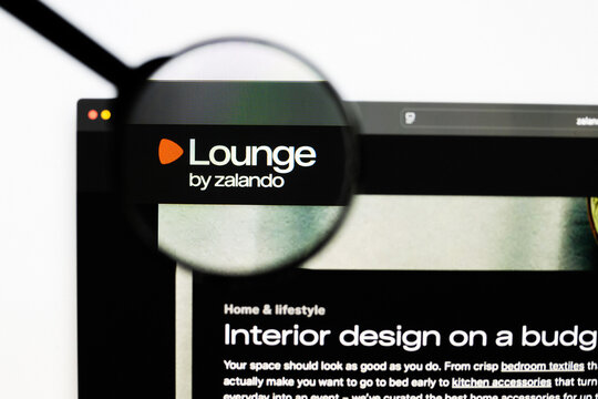 Milan, Italy 2026, 20 Apr Closeup of Zalando Lounge website on a laptop screen. Zalando Lounge logo under a magnifying glass.