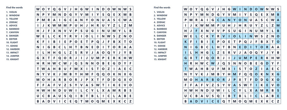 Generic word search puzzle for kids, find hidden words, printable with answer key, educational activity sheet