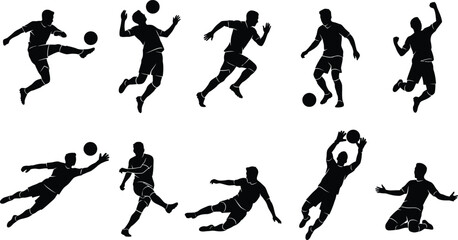 Black silhouettes of soccer players in various actions © Md. Musaddik Rahman