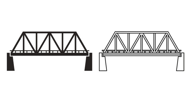Truss bridge outline black and white vector illustration on white background
