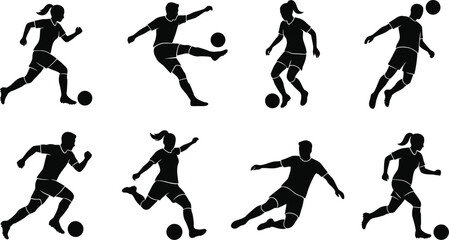 Black silhouettes of soccer players kicking ball © Md. Musaddik Rahman