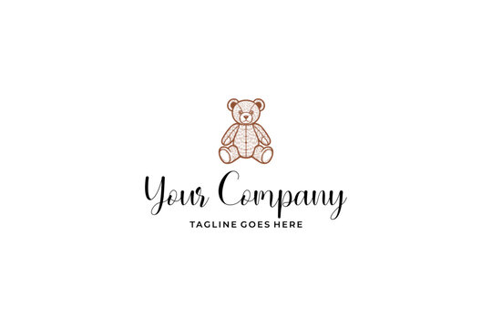 Vintage Hand-Drawn Teddy Bear Logo Template for Children's Toy Store and Boutique Branding