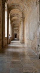 Obraz premium Architectural conservator in historic hallway with copy space