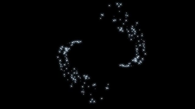 4k Magic glitter sparkle circling trail, glowing doodle stars white twinkling stars, Glowing starlight glitter sparkle path.twinkling particles stars line transition on black screen background. 4k