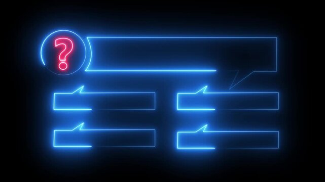 Quiz Neon Line Animation with option selection on black background
