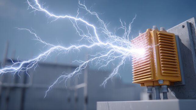 Close-up of Electrical Discharge from Lightning Protector Device
