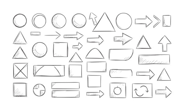 Hand drawn flowchart shapes and arrows in various forms
