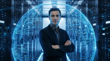 Fototapeta premium Cybersecurity Expert in Data Center