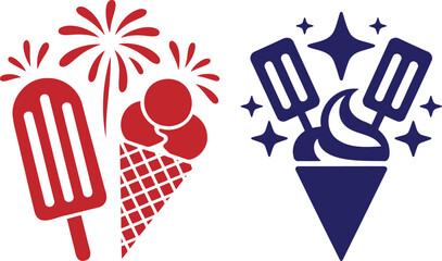 Fototapeta premium Delicious red and blue ice cream, popsicles, and ice cream cone illustrations for summer treats