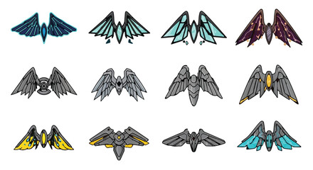 Fototapeta premium Futuristic mechanical and fantasy wings set for game characters