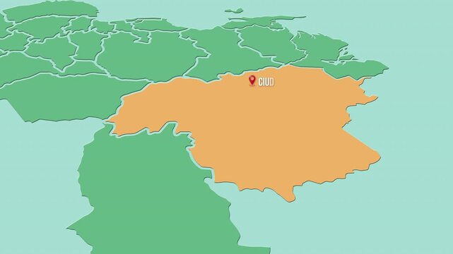 Mapa de Venezuela  con divisi&oacute;n pol&iacute;tica resaltando el estado Bol&iacute;var con su capital Ciudad Bol&iacute;var