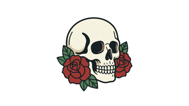 Skull With Roses Illustration - Macabre Beauty, Death and Life Symbolism