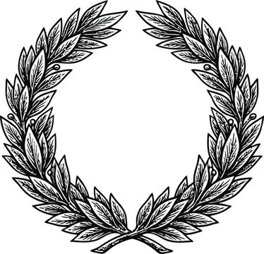 Laurel wreath silhouette on a white background detailed botanical illustration