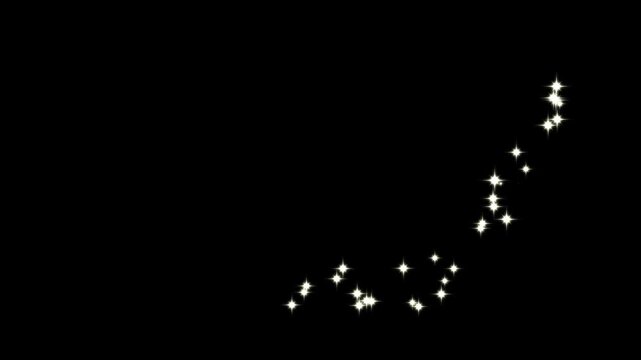 White glittering magic shimmer moving left to right curve with twinkling particles on black screen background. sparkling shining comet trace with glare effect.4k animison