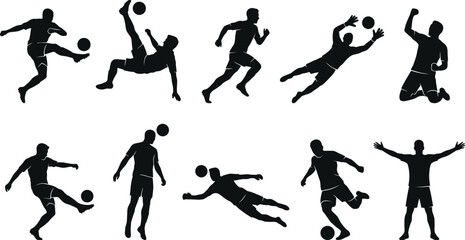 Black silhouettes of soccer players in various actions © Md. Musaddik Rahman