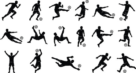 Black silhouettes of soccer players in various actions © Md. Musaddik Rahman