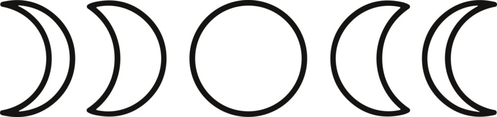 Moon Phases Line Art Icon Set: Crescent, Full Moon, Waxing and Waning © Ye