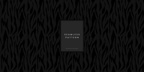Classic seamless animal pattern with dark grey zebra or horse stripes on black background for modern safari fashion and creative wallpaper backdrop design © gegen.Temp