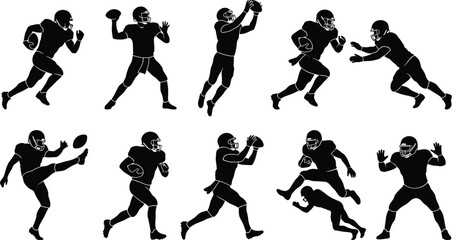 Black silhouettes of american football players in action © SHOFIQUL