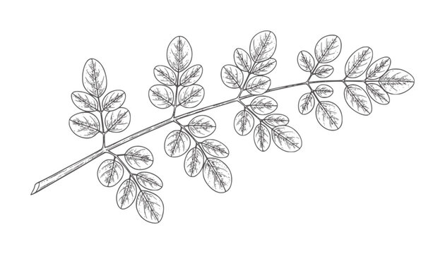 Line of a moringa branch with compound leaves botanical