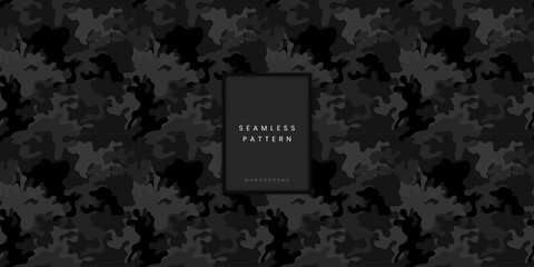 Seamless monochrome camouflage pattern or splashing liquid camo texture with organic black shapes for tactical outdoor apparel and military gear textile or denim surface © gegen.Temp