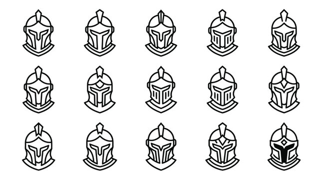 Collection of medieval knight helmet icons.