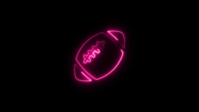 Pink Neon American Football Ball Animation - Glowing Rugby Motion Graphic Loop on Black Background for Sports Super Bowl Intro and Game Theme